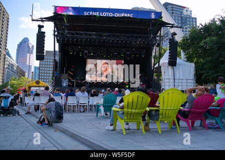 Montreal Quebec, Canada. Jul 2019. Events, comedy shows, performers, and fun and food, at the Just For Laughs Festival. Illustrative Editorial. Stock Photo