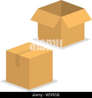 Carton delivery packaging open and closed box with fragile signs ...