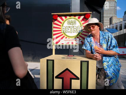 Montreal Quebec, Canada. Jul 2019. Events, comedy shows, performers, and fun and food, at the Just For Laughs Festival. Illustrative Editorial. Stock Photo