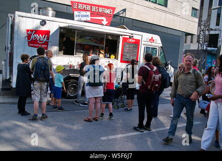 Montreal Quebec, Canada. Jul 2019. Events, comedy shows, performers, and fun and food, at the Just For Laughs Festival. Illustrative Editorial. Stock Photo