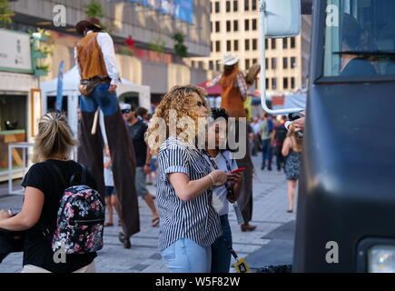 Montreal Quebec, Canada. Jul 2019. Events, comedy shows, performers, and fun and food, at the Just For Laughs Festival. Illustrative Editorial. Stock Photo