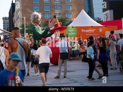 Montreal Quebec, Canada. Jul 2019. Events, comedy shows, performers, and fun and food, at the Just For Laughs Festival. Illustrative Editorial. Stock Photo
