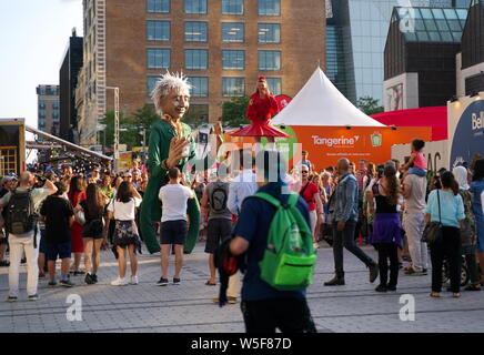 Montreal Quebec, Canada. Jul 2019. Events, comedy shows, performers, and fun and food, at the Just For Laughs Festival. Illustrative Editorial. Stock Photo