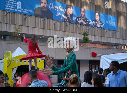 Montreal Quebec, Canada. Jul 2019. Events, comedy shows, performers, and fun and food, at the Just For Laughs Festival. Illustrative Editorial. Stock Photo