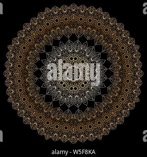 Gold circular pattern. East ornament. Mandala. Good for greeting cards, invitations. Print on fabric and paper. Stock Vector