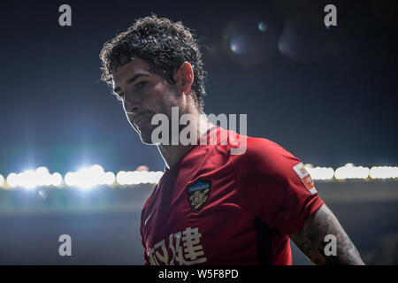 --FILE--Brazilian football player Alexandre Rodrigues da Silva, known as Pato, reacts while competing against Guangzhou R&F in their 27th round match Stock Photo