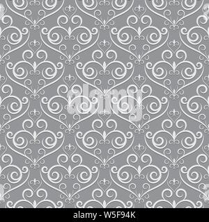 Stylish textile print with geometric ethnic design. Grey and white fabric background with abstract ornament. Monochrome fabric pattern. Simple seamles Stock Vector