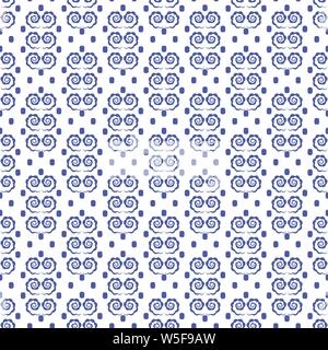 Abstract geometric seamless pattern with blue spirals. Vector endless pattern for creating card, web page background, wallpaper and textile. Stock Vector