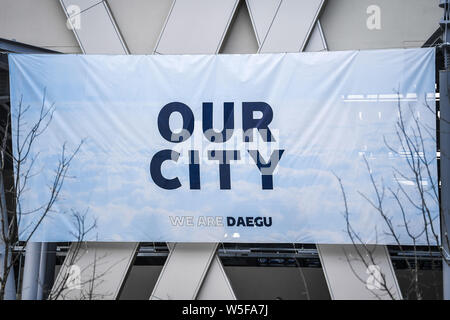 View of the Daegu Stadium, also known as the Blue Arc, before the group F match between South Korea's Daegu F.C. and China's Guangzhou Evergrande Taob Stock Photo