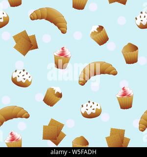 Seamless pattern with cute cupcakes on blue background. Stock Vector