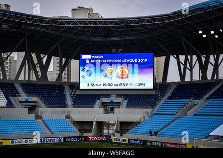 View of the Daegu Stadium, also known as the Blue Arc, before the group F match between South Korea's Daegu F.C. and China's Guangzhou Evergrande Taob Stock Photo