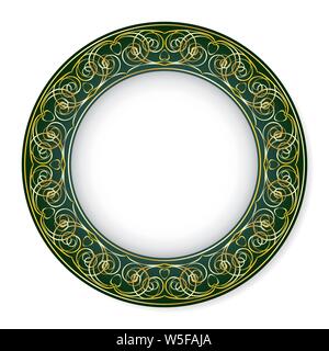 Circular ornament on a green background. Vintage frame in retro style. Stylish design. Stock Vector