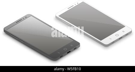 Vector Illustration of Isometric Black and White Smartphones. Stock Vector