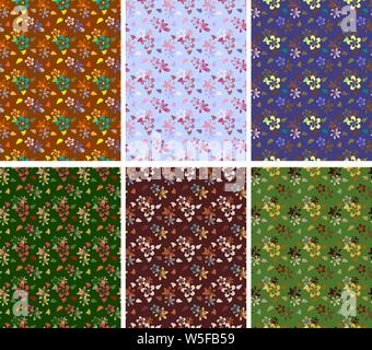 Floral seamless patterns collection in six colors Stock Vector