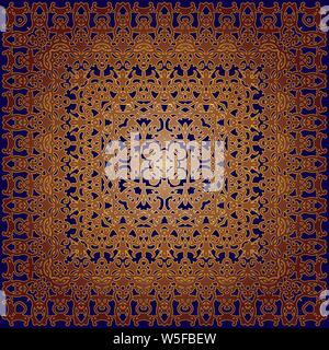 Brown with gold ornament on dark blue background. Stock Vector