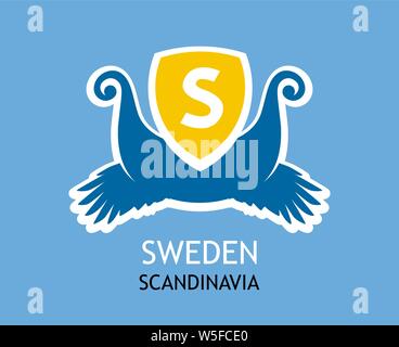 Badge, vector logotype with vikings symbolic on the Coat of Arms. Stock Vector