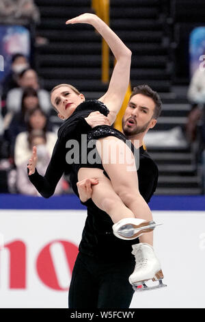 French ice dancers Gabriella Papadakis and Guillaume Cizeron compete in the Ice Dance Rhythm Dance of the ISU 2019 World Figure Skating Championships Stock Photo