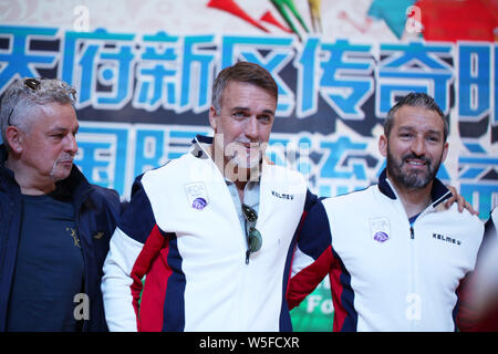 (From left) Italian football star Roberto Baggio, Argentine retired football player Gabriel Batistuta, and Italian former football player Gianluca Zam Stock Photo