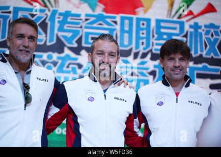 (From left) Argentine retired football player Gabriel Batistuta, Italian former football player Gianluca Zambrotta, and Spanish former football player Stock Photo