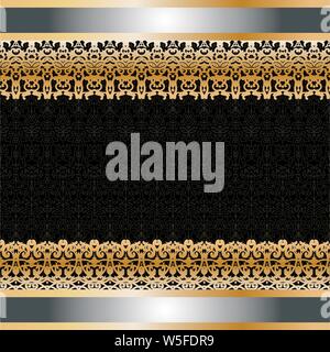 Card with golden ornament on the edge. Template frame for greeting card and wedding invitation. Ornate vector border and place for your text. Stock Vector
