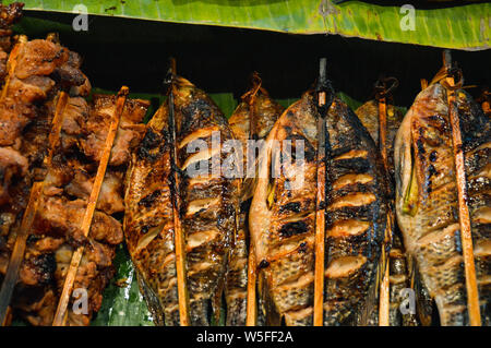 The famous Luang Prabang morning market of Laos that showcases authentic local Laotian food and exotic dishes Stock Photo