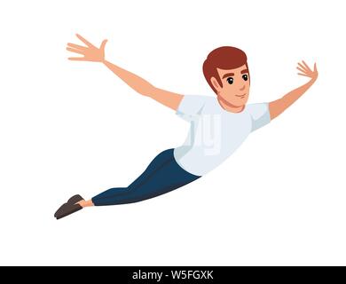 Flying man cartoon character design flat vector illustration isolated on white background. Stock Vector