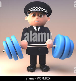 Healthy policeman police officer in 3d lifting some heavy weights, 3d illustration render Stock Photo