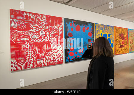 People visit the 'All About Love Speaks Forever' exhibition by Japanese contemporary artist Yayoi Kusama in Shanghai, China, 7 March 2019.   One of th Stock Photo