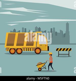 Under construction zone with workers Stock Vector