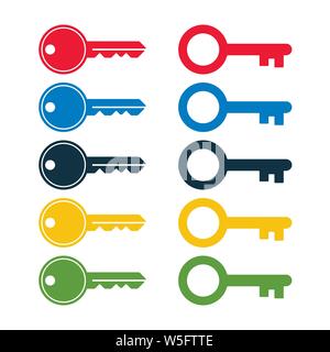Colorful keys on white background. Isolated key icons. Stock Vector