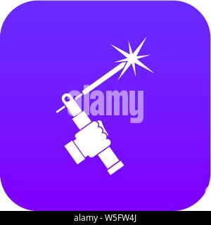 Mig welding torch in hand icon digital purple Stock Vector