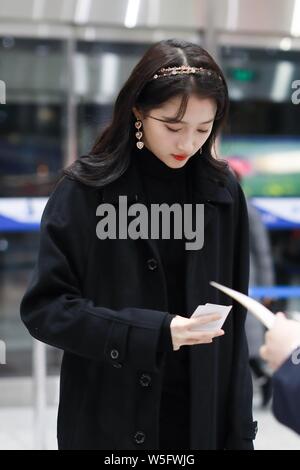 Chinese actress Guan Xiaotong arrives at the Shanghai Hongqiao ...