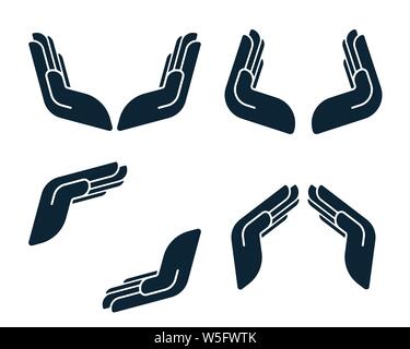 Various hand symbols with protection theme on white background. Hand vector icons. Stock Vector