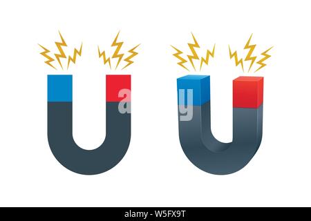 Magnet icons and magnetic energy sign on white background. Stock Vector