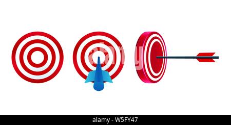 Target vector icons on white background. Arrow reached target. Stock Vector