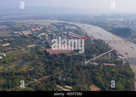 Aerial view of a cement plant in Qingyuan city, south China's Guangdong province, 12 March 2019. Stock Photo