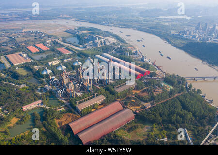 Aerial view of a cement plant in Qingyuan city, south China's Guangdong province, 12 March 2019. Stock Photo