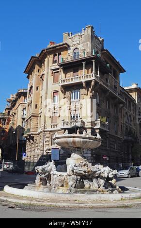 Italy, Rome, Coppedè district, Piazza Mincio with The Palazzo del Ragno ...