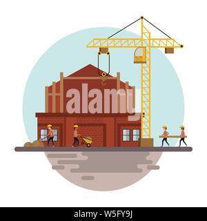 Under construction zone with workers Stock Vector