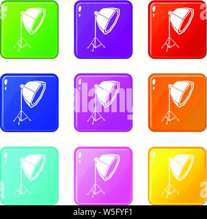 Studio light icons set 9 color collection Stock Vector