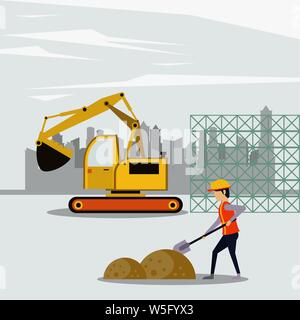 Under construction zone with workers Stock Vector