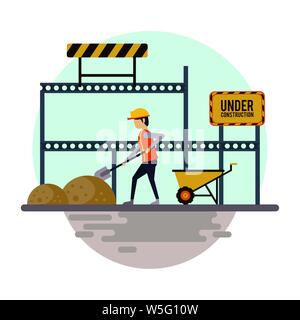 Under construction zone with workers Stock Vector