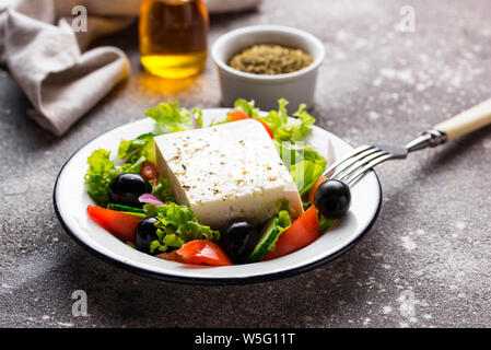 Traditional Greek salad with feta Stock Photo