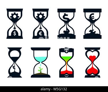 Various hourglass concepts on white background. Hourglass vector design. Stock Vector