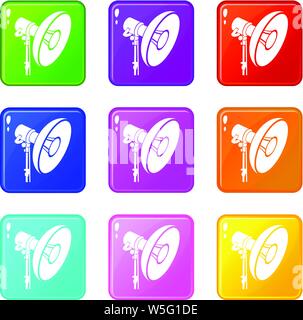 Professional studio light icons set 9 color collection Stock Vector