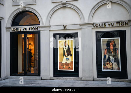 MILAN, ITALY - SEPTEMBER 21, 2019: Woman with Louis Vuitton jacket