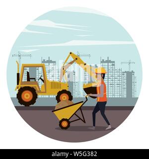 Under construction zone with workers Stock Vector