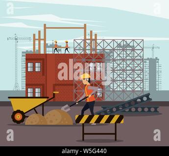 Under construction zone with workers Stock Vector