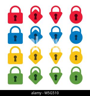 Square, diamond shaped, triangular and round lock symbols. Security vector icons. Stock Vector