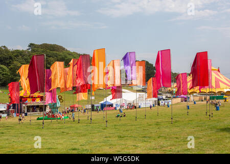 Colourful banners at the Camp Bestival, Dorset UK Stock Photo